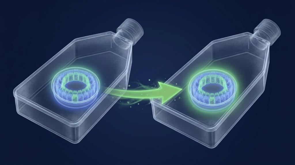 An in vitro gut assay moving between two laboratories, illustrating assay transfer reproducibility