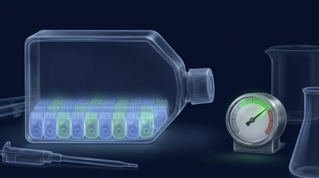 Primary cell batch passing a quality-control release gate, illustrating lot-to-lot variability control