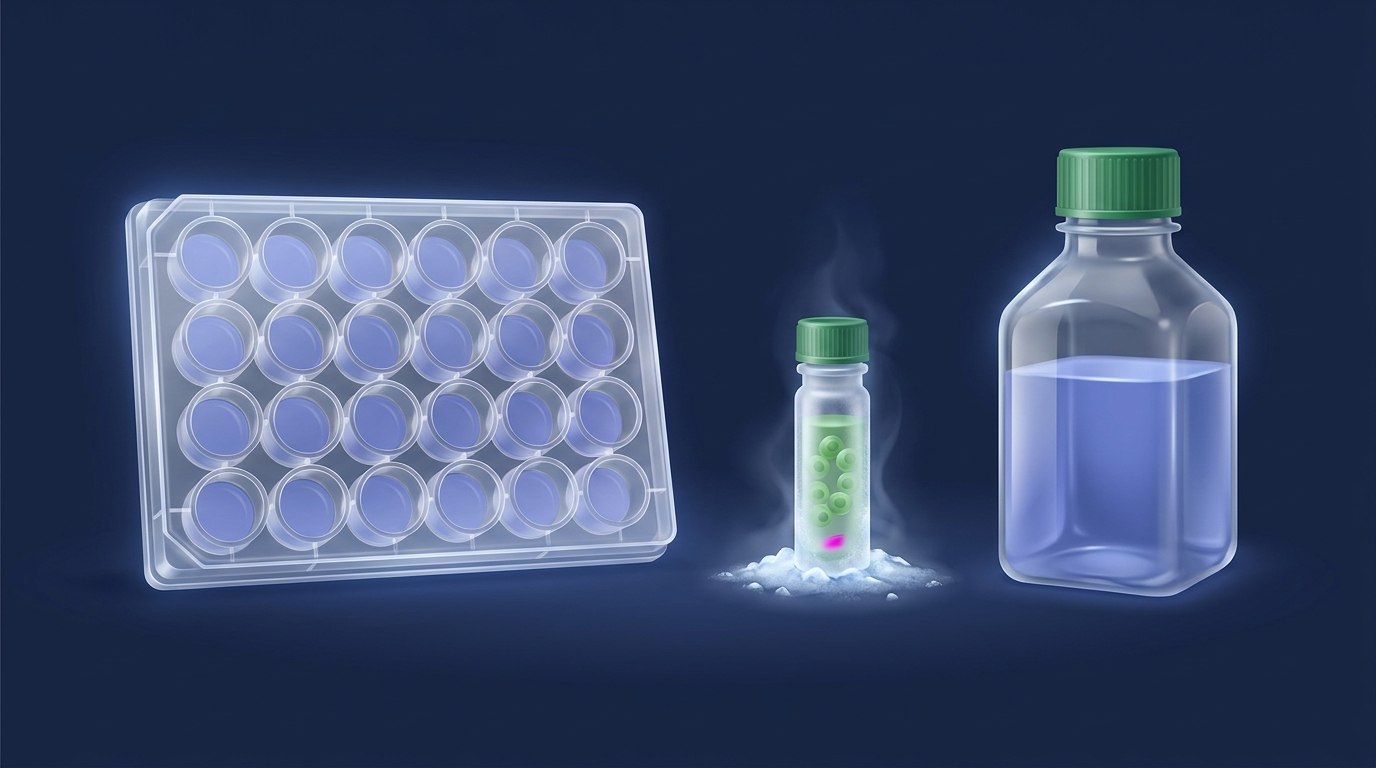 Gut cell culture kits components: a multiwell plate, a cryovial of human intestinal stem cells, and culture media