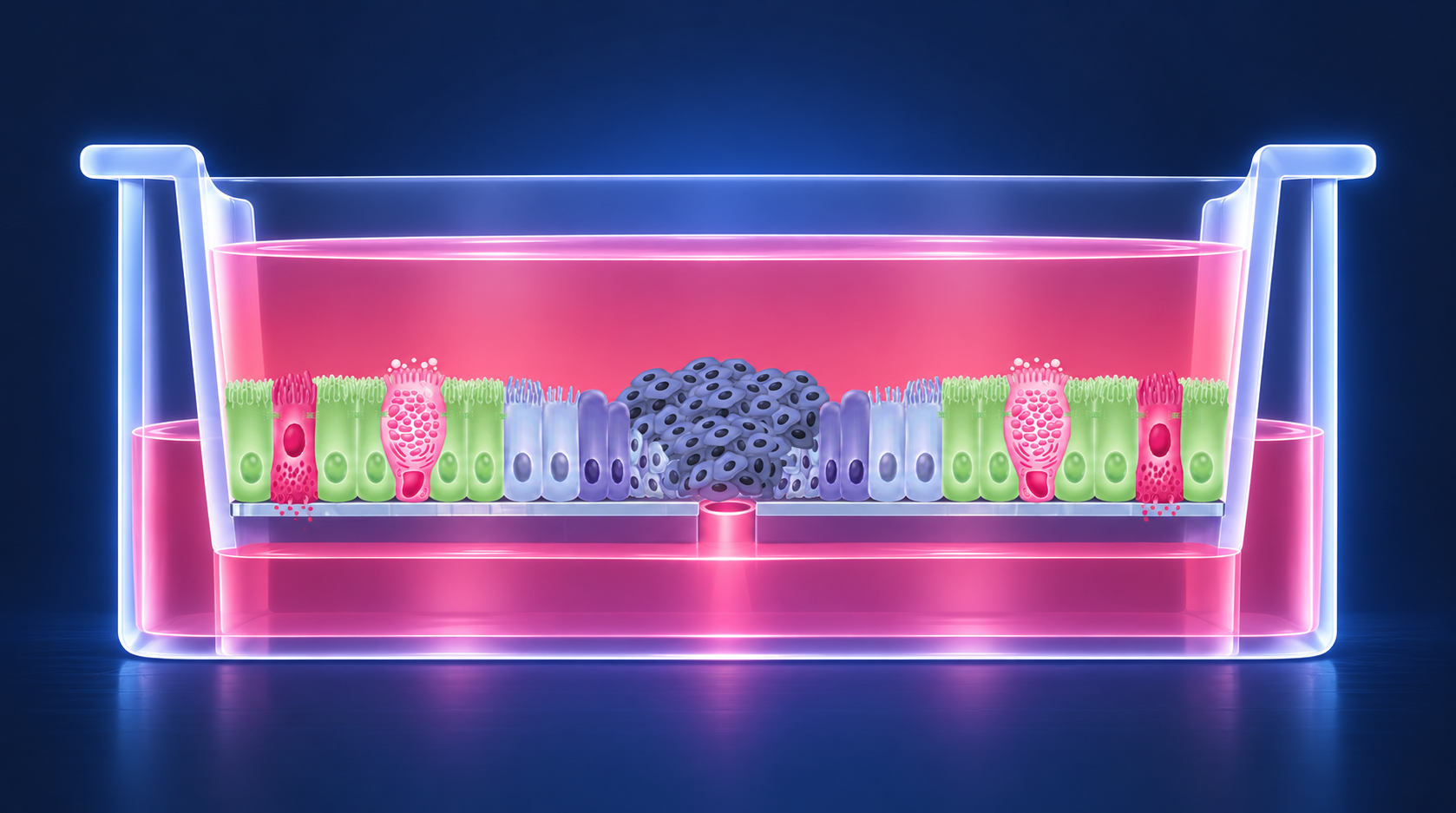 RepliGut Crypt architecture with a stem cell zone over a microhole scaffold
